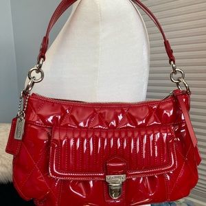 Coach Red Poppy liquid gloss leather NWOT w/handle and adjustable strap zip top